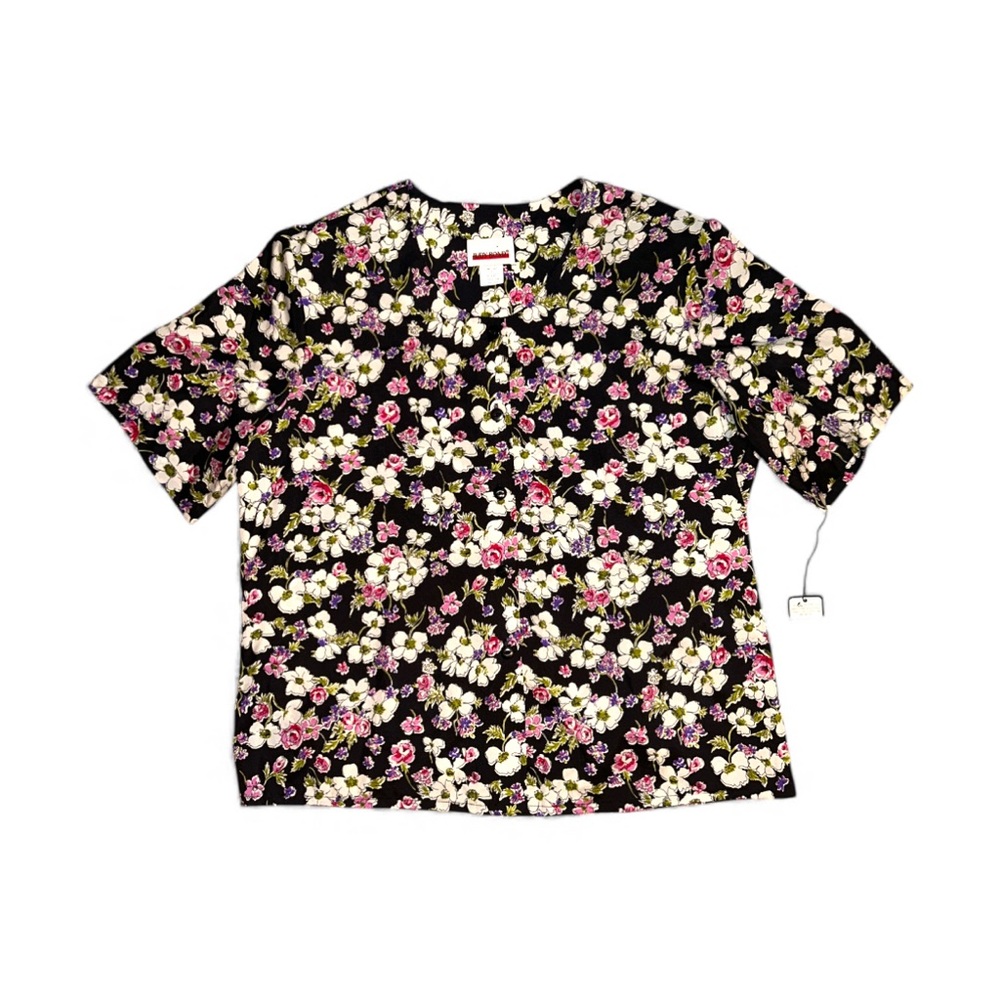 Judy Bond Floral Button-Front Blouse w/ Shoulder Pads Size 18, Made in USA NEW - Picture 2 of 7